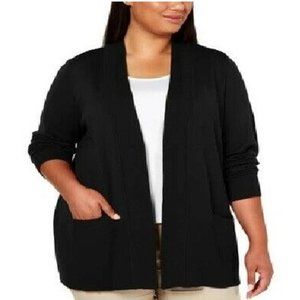 NWT Karen Scott Plus Size Ribbed Open-Front Cardigan Deep Black